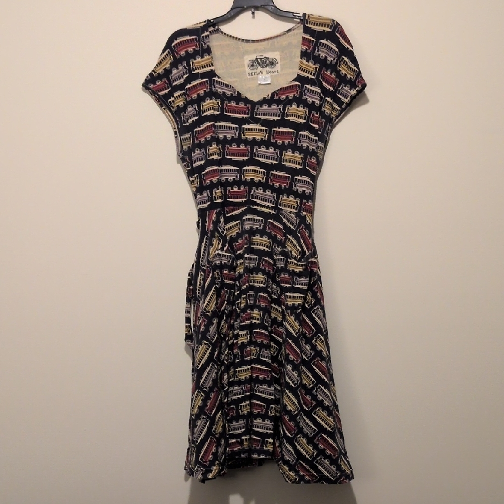 Womens Size 1X Effie's Heart Trolley Print Hedy Dress
